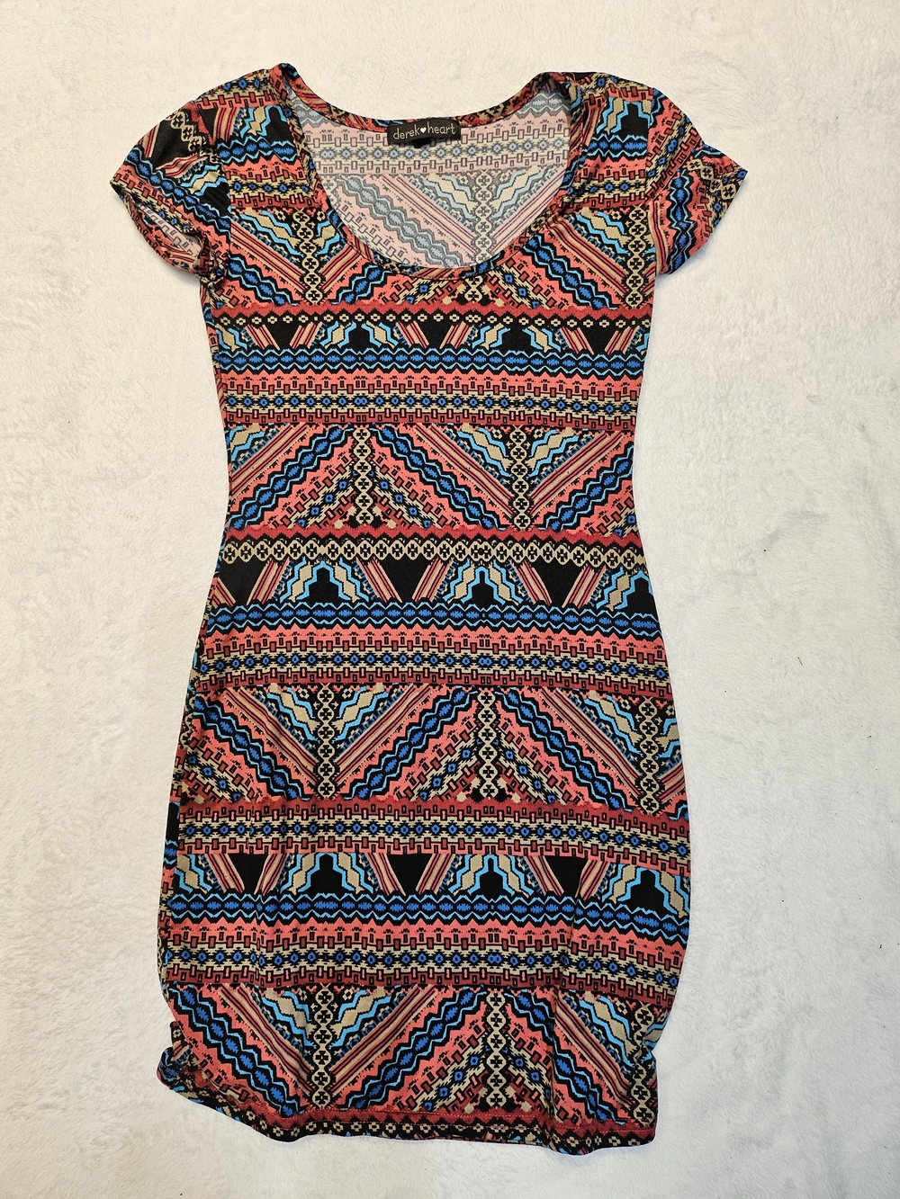 Derek Heart Coral, Blue & Black Tribal Scoop Neck Dress